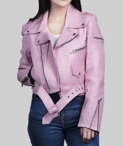 Emma Womens Pink Biker Leather Jacket NYC Jackets