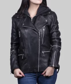 Freya Womens Black Biker Leather Jacket - Womens Black Biker Leather Jacket-1