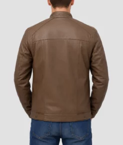 Jerry Mens Brown Leather Biker Jacket-Back