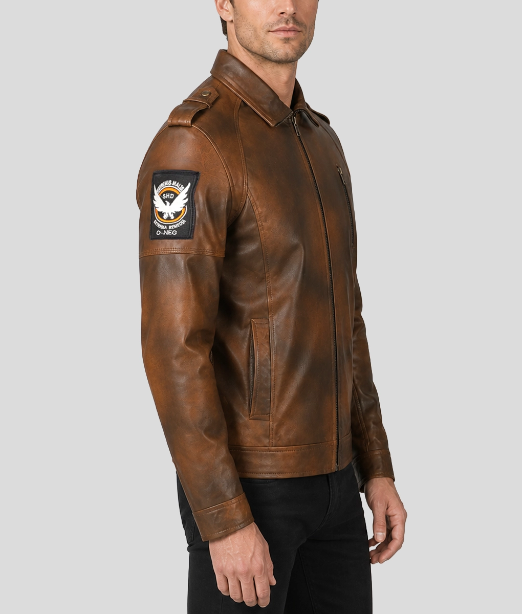 Jerry Mens Vintage Brown Leather Jacket-Side