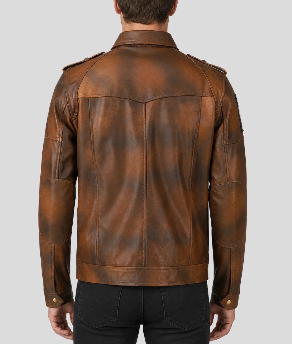 Jerry Mens Vintage Brown Leather Jacket-Back