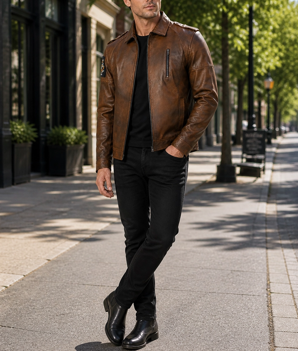 Jerry Mens Brown Vintage Leather Jacket | NYC Jackets