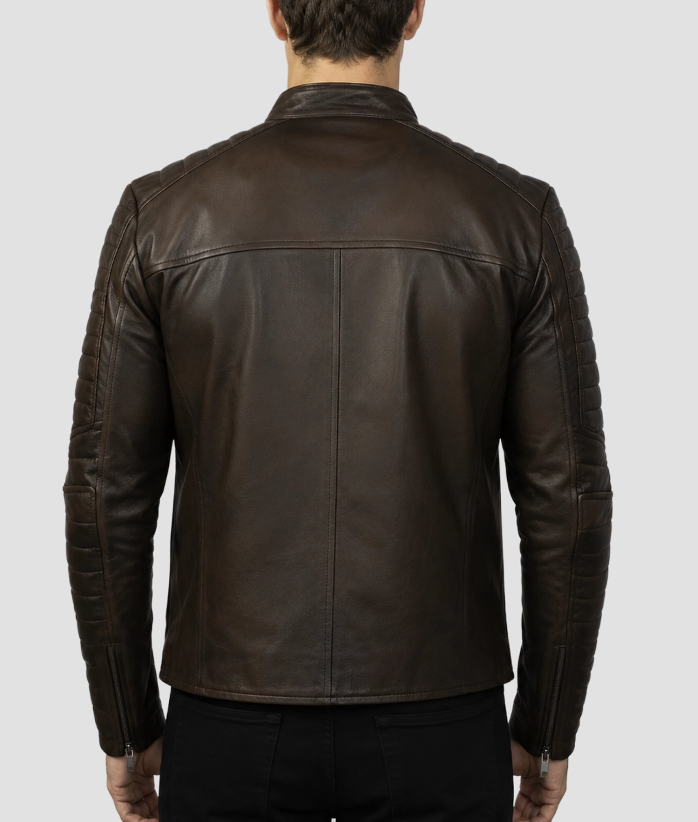 Jim Mens Vintage Brown Biker Leather Jacket-Back