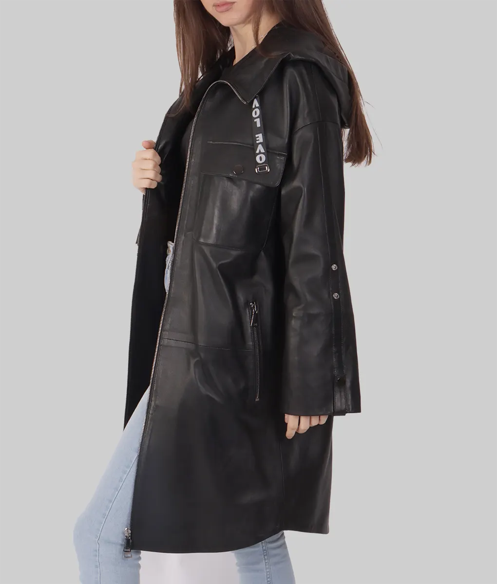 Julie Women's Black Leather Duster Coat | NYC Jackets