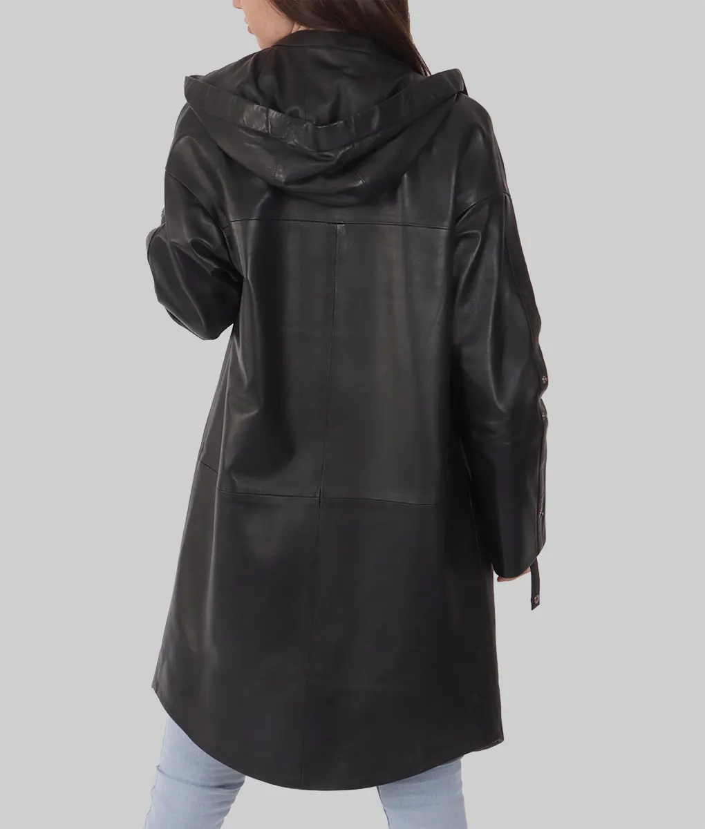 Julie Women's Black Leather Duster Coat | NYC Jackets