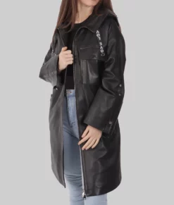 Julie Women's Black Leather Duster Coat - Women's Black Leather Duster Coat-4