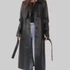 Julie Women's Black Leather Trench Coat - Women's Black Leather Trench Coat-3