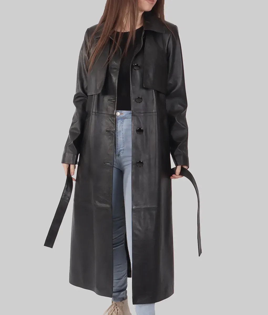 Julie Women's Black Leather Trench Coat | NYC Jackets