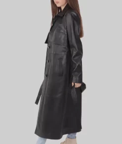 Julie Women's Black Leather Trench Coat - Women's Black Leather Trench Coat-2