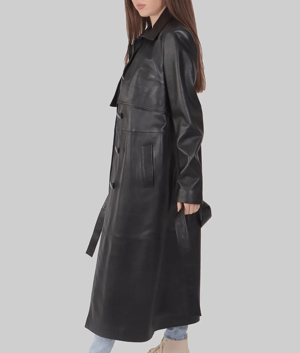 Julie Women's Black Leather Trench Coat | NYC Jackets
