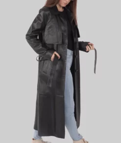 Julie Women's Black Leather Trench Coat - Women's Black Leather Trench Coat-4