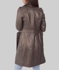 Julie Women's Brown Leather Trench Coat - Women's Brown Leather Trench Coat-1