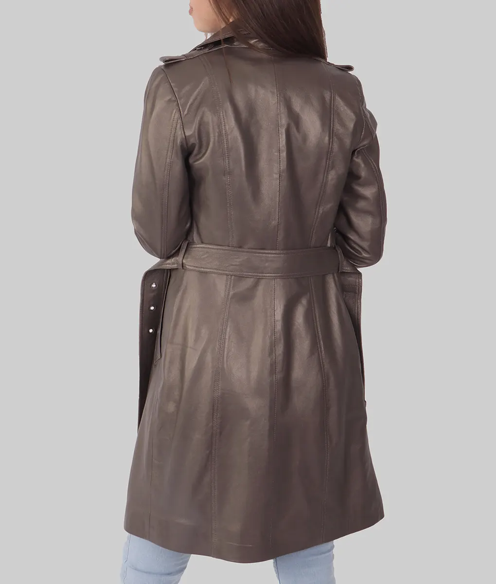 Julie Women's Brown Leather Trench Coat - Women's Brown Leather Trench Coat-1