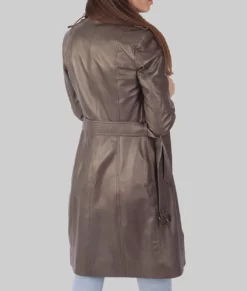 Julie Women's Brown Leather Trench Coat - Women's Brown Leather Trench Coat-2
