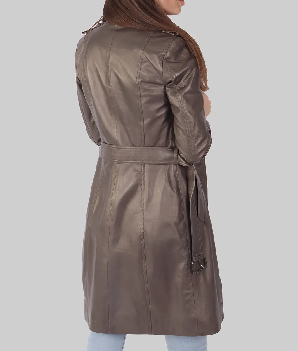Julie Women's Brown Leather Trench Coat - Women's Brown Leather Trench Coat-2