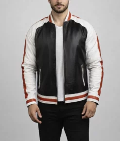 Kelce Mens Black Leather Varsity Jacket-Front