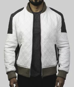 Kelce Mens White Leather Varsity Jacket - Mens White Leather Varsity Jacket-2