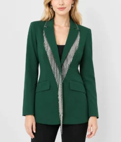 Reba McEntire Fringe Embellished Blazer-Front
