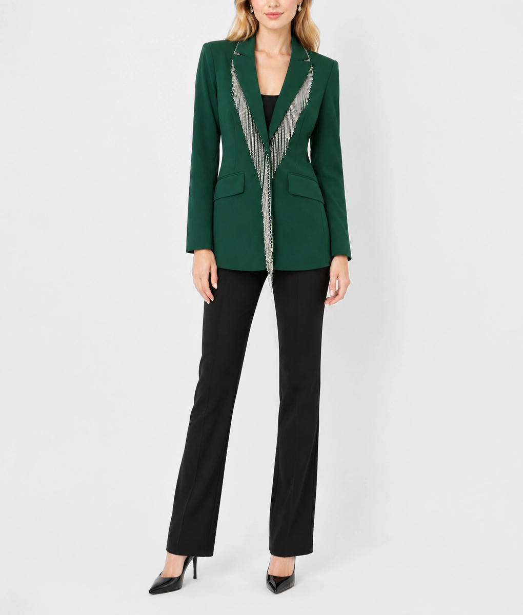 Reba McEntire Fringe Embellished Blazer-Front Full