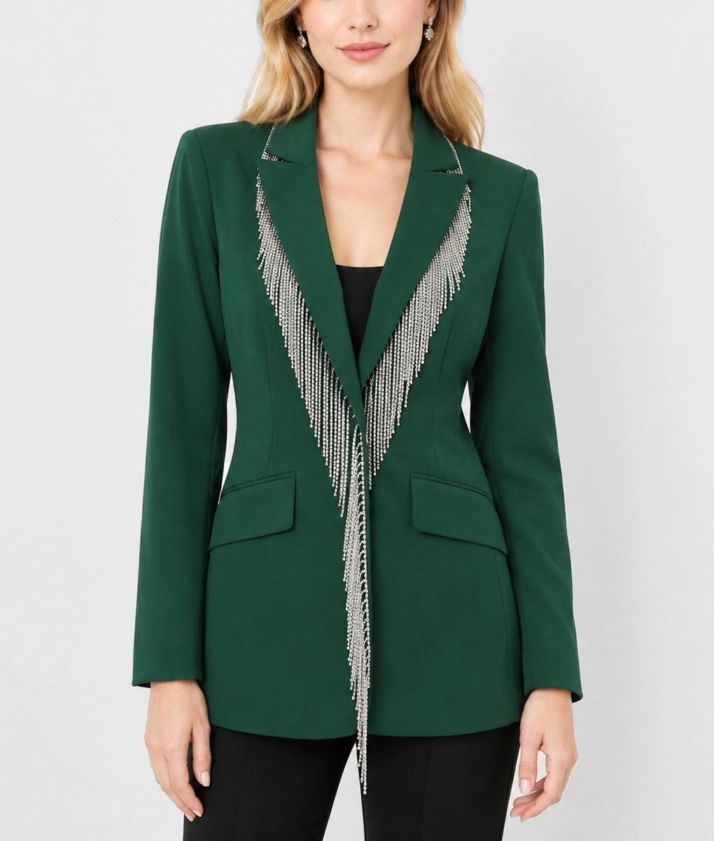Reba McEntire Fringe Embellished Blazer-Front