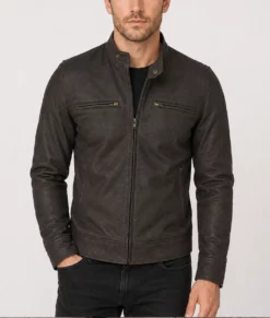 Ronald Mens Dark Brown Biker Leather Jacket-Front
