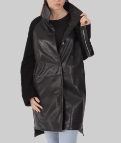 Stacy Women's Black Leather Duster Coat - Women's Black Leather Duster Coat-2