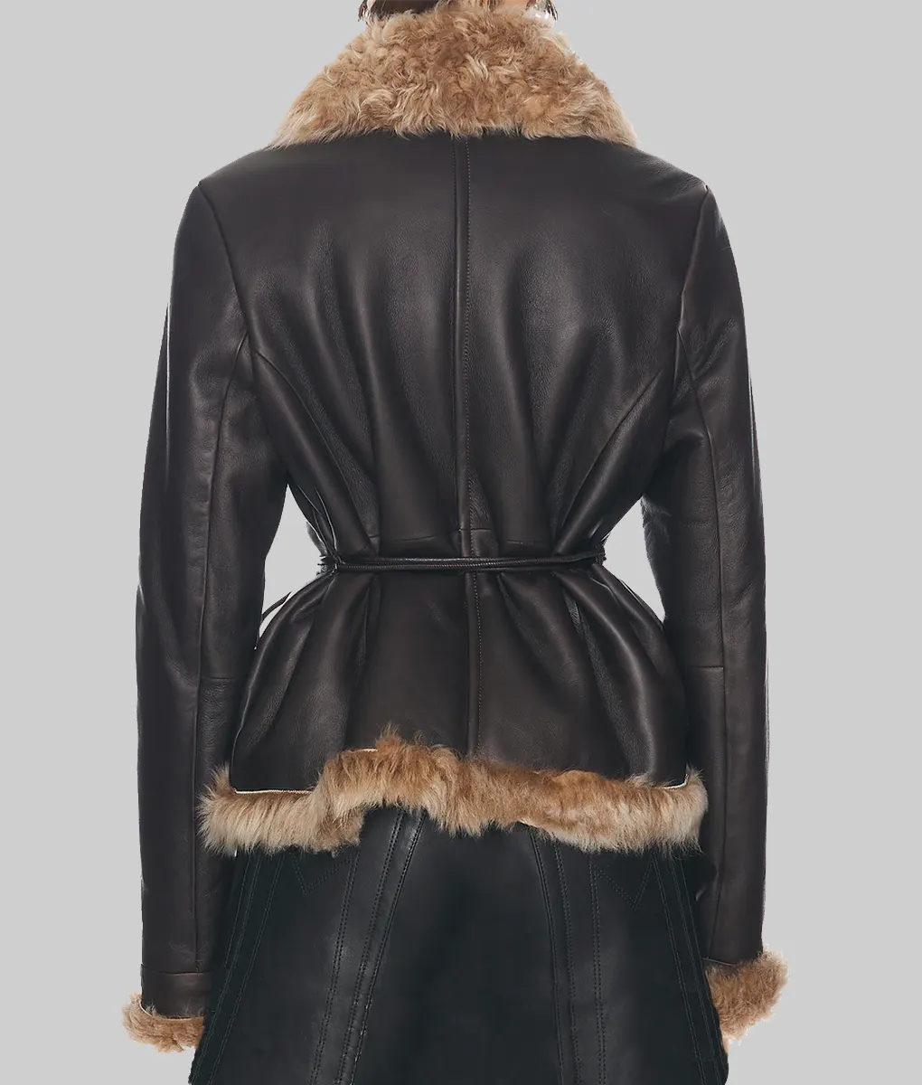 Sydney Sweeney Dark Brown Fur Jacket-Back View