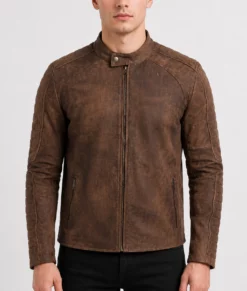 Tag Men's Brown Biker Leather Jacket-Front