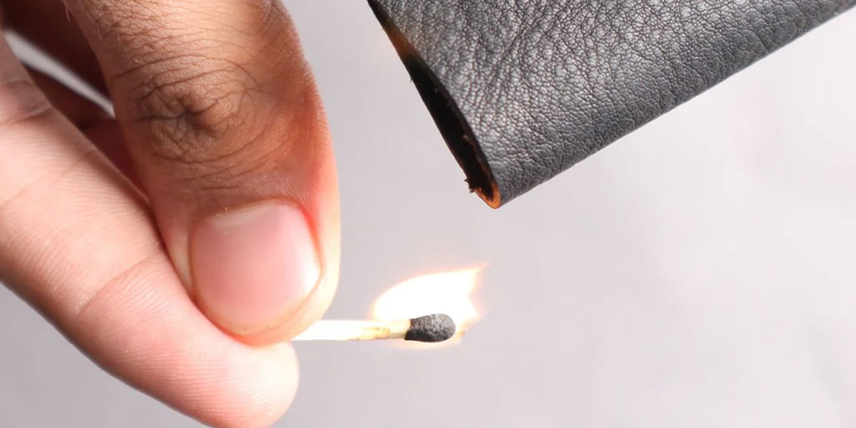 a lit flame near leather product to determine real vs fake