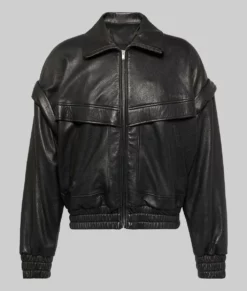 Bella Hadid Oversized Black Leather Jacket-Generic