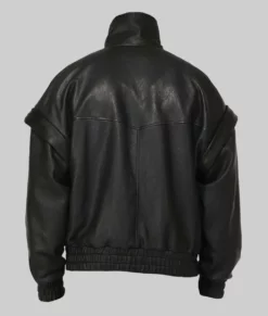 Bella Hadid Oversized Black Leather Jacket-Generic