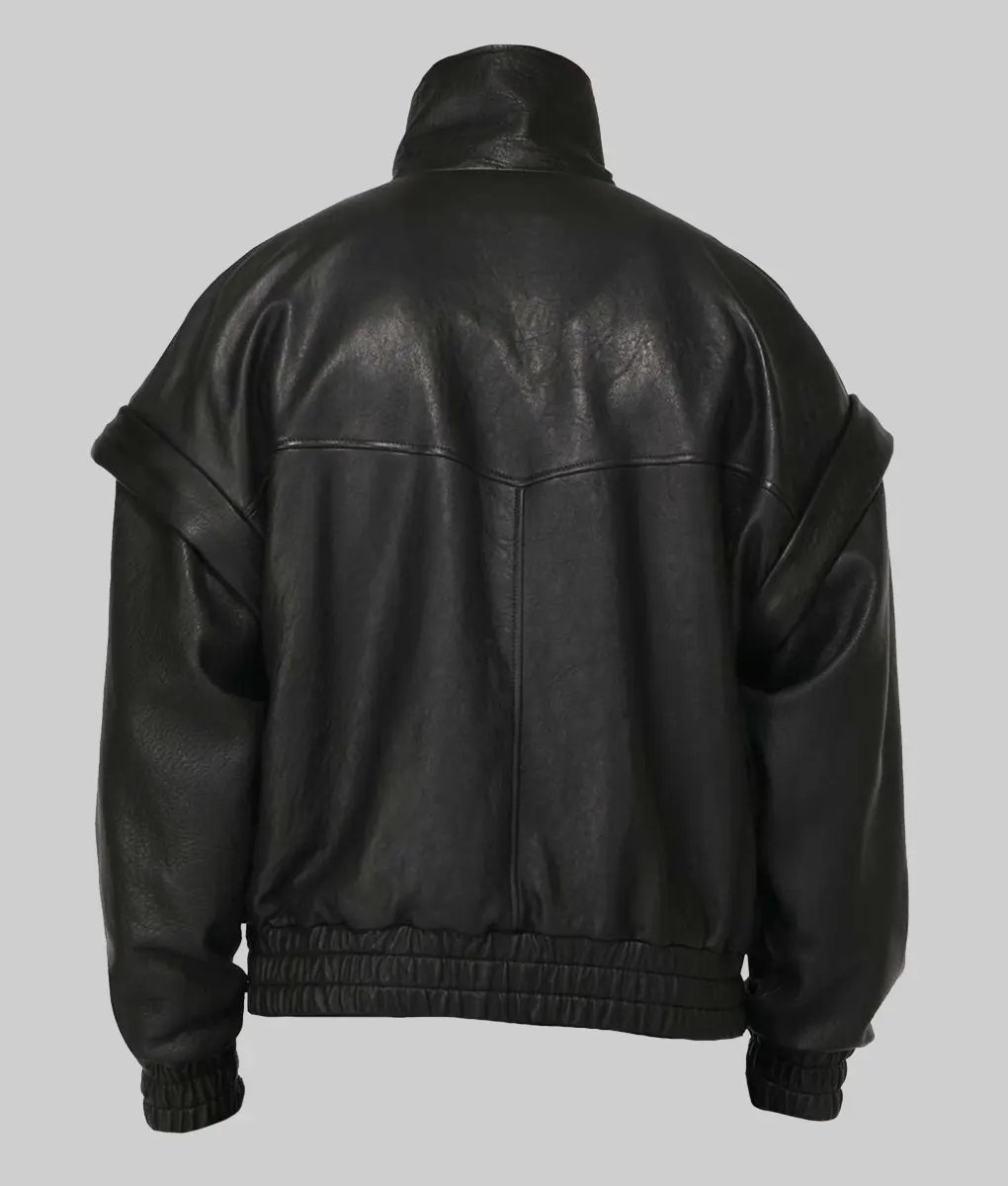 Bella Hadid Oversized Black Leather Jacket-Generic