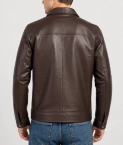 Bravo Men's Classic Brown Harrington Leather Jacket-Back