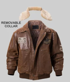 Captain Men's Authentic Military Brown Aviator Bomber Leather Jacket | Authentic Army Brown Flight Leather Jacket