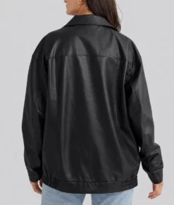 Emma Women's Black Oversized Bomber Leather Jacket-Back
