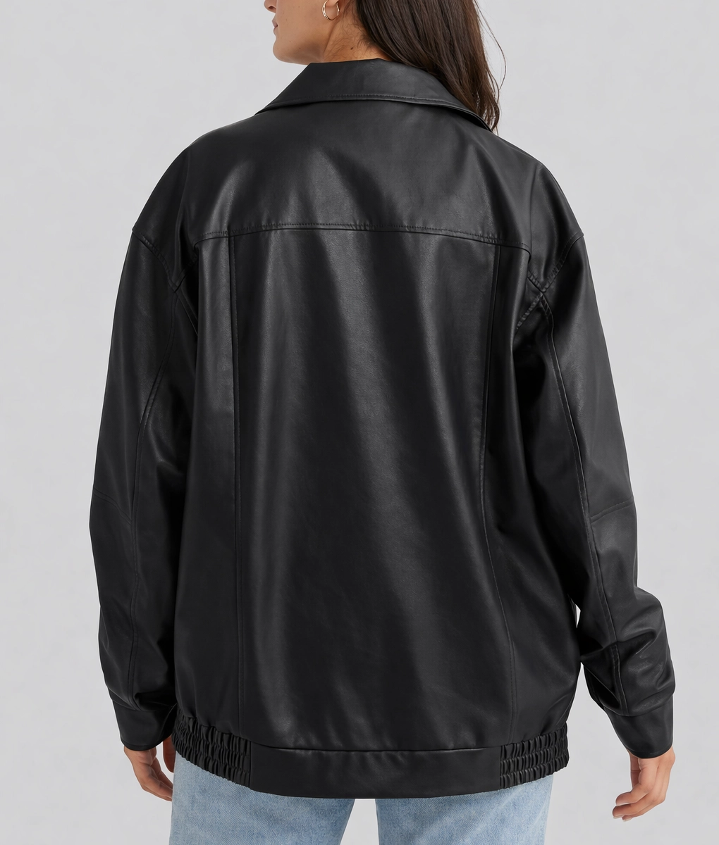 Emma Women's Black Oversized Bomber Leather Jacket-Back