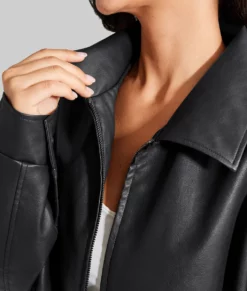 Emma Women's Black Oversized Bomber Leather Jacket-Zoom