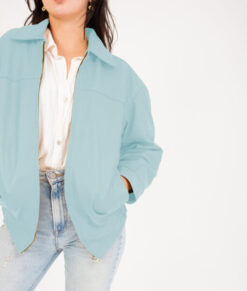 Emma Women's Blue Oversized Bomber Leather Jacket Women's Oversized Harrington Leather Jacket