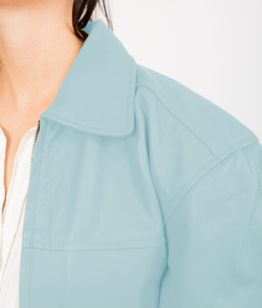 Emma Women's Blue Oversized Bomber Leather Jacket - Image 4