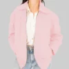 Emma Women’s Pink Oversized Bomber Leather Jacket-Front