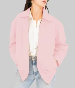 Emma Women&rsquo;s Pink Oversized Bomber Leather Jacket-Front