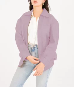Emma Women's Purple Oversized Bomber Leather Jacket Women's Oversized Harrington Leather Jacket