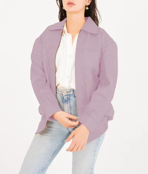 Emma Women's Purple Oversized Bomber Leather Jacket | Women's Oversized  Harrington Leather Jacket