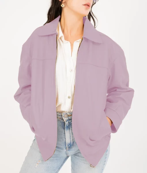 Emma Women's Purple Oversized Bomber Leather Jacket Women's Oversized Harrington Leather Jacket