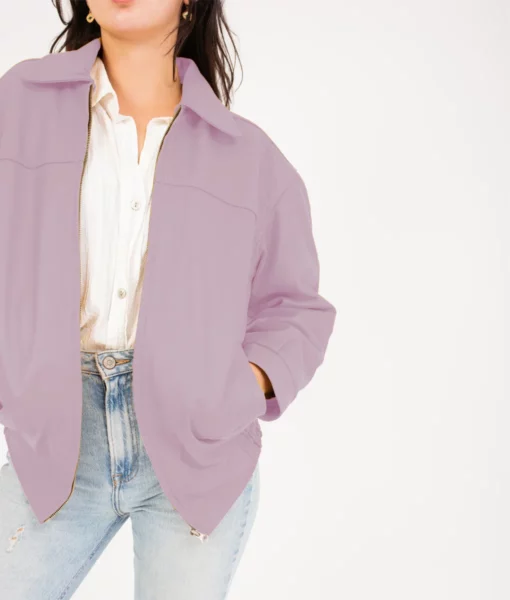 Emma Women's Purple Oversized Bomber Leather Jacket Women's Oversized Harrington Leather Jacket