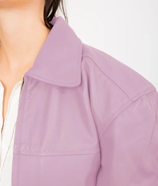 Emma Women's Purple Oversized Bomber Leather Jacket Women's Oversized Harrington Leather Jacket