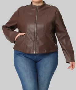 Fiona Women's Brown Plus Size Leather Jacket Women's Brown Sheepskin Leather Jacket NYC Jackets