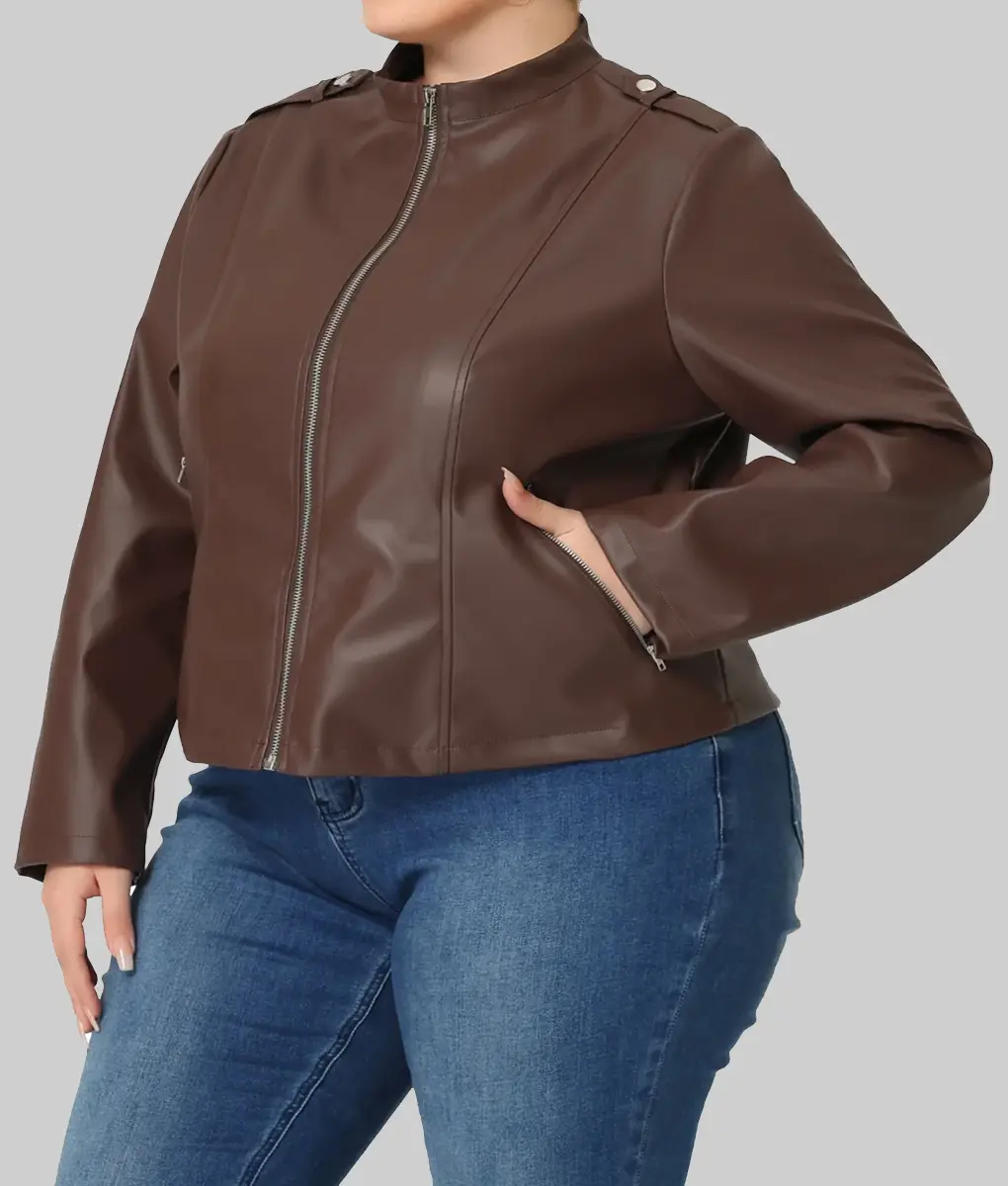 Fiona Women's Brown Plus Size Leather Jacket - Image 2
