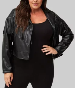 Fiona Women's Plus Size Black Fringe Leather Jacket Women's Black Fringe Western Jacket NYC Jackets