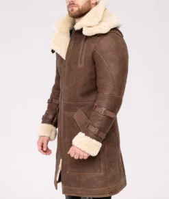 Greg Men's Brown Shearling Leather Winter Coat-Side